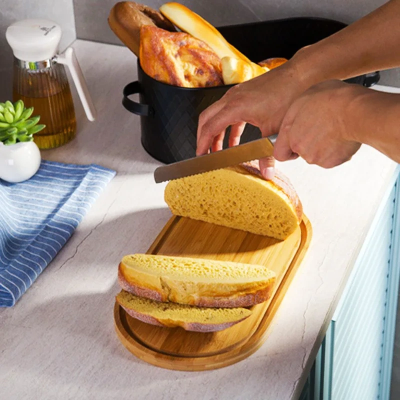 Black Bread Box Farmhouse Bread Box With Wood Lid Vertical Breadbox Bread Storage Bin Holder for Kitchen Countertop