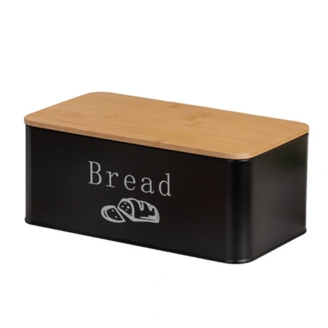 In Stock Vintage Large Metal Bread Box with Bamboo Lid Kitchen Countertops Metal Storage Bread Box Cabinet