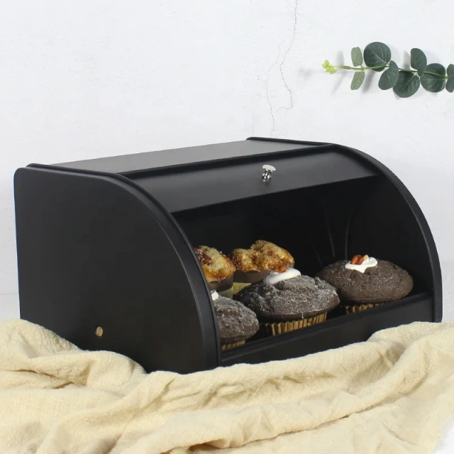 台面欧式现代金属面包容器，带顶卷，大型定制面包箱