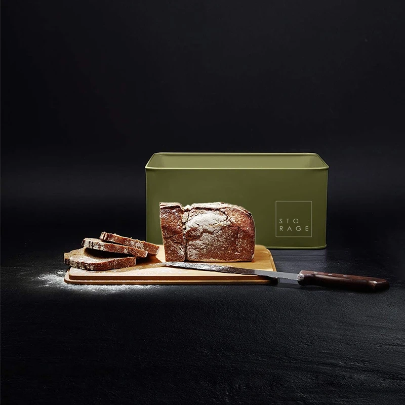 White Bread Tin with Bamboo Lid for Kitchen Vintage Design Cake Box Food Storage Bread Bin Container