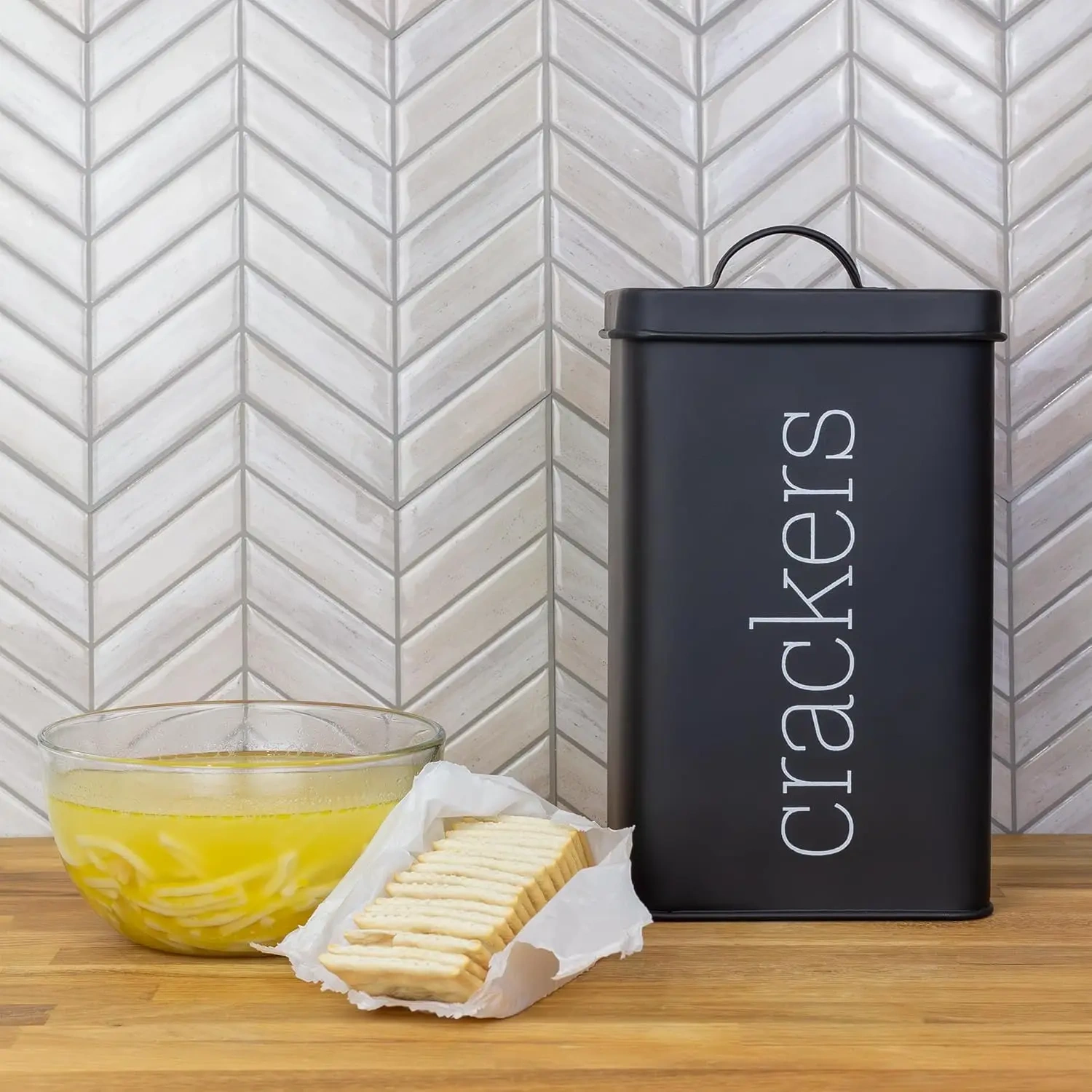 Large Capacity Airtight Retro Black Cracker Square Container Crackers Storage Canister