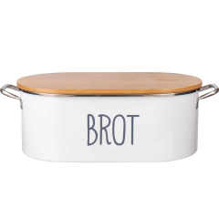 复古金属面包盒带竹盖白色密封厨房干粮储存面包箱镀锌铁面包盒