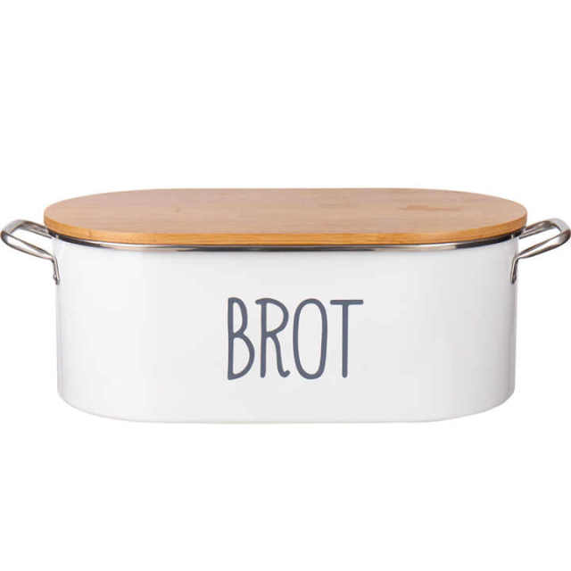 复古金属面包盒带竹盖白色密封厨房干粮储存面包箱镀锌铁面包盒