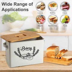 复古厨房食品储存容器盒粉末涂层面包密封储物盒金属面包箱带竹盖纸盒铁盒