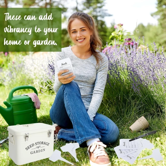 Seed Storage Container Box with Lid Garden Seed Packet Storage Organizer Decorative with Dividers