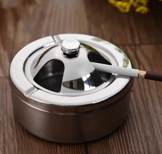 Customized Household Round Press Thickened Stainless Steel Desktop Ashtray