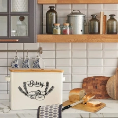 复古厨房食品储存容器盒粉末涂层面包密封储物盒金属面包箱带竹盖纸盒铁盒