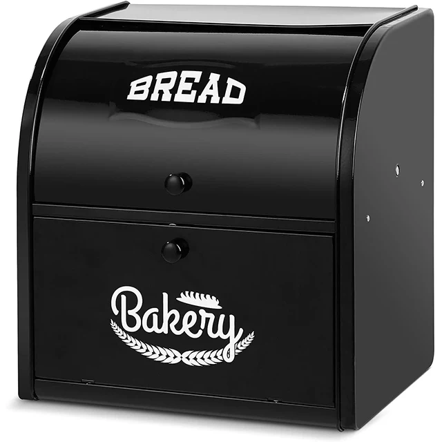 Metal Bread Box Storage Bin with Roll Top Lid Food Storage Double Layer Breadbox Hold