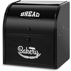 金属面包盒储物箱，带卷顶盖，食物储存双层面包盒