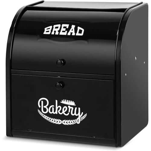 Metal Bread Box Storage Bin with Roll Top Lid Food Storage Double Layer Breadbox Hold