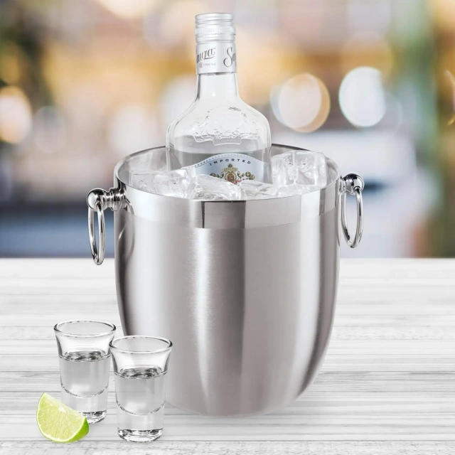 Double-Wall Stainless Steel Insulated Ice Bucket With Lid & Ice Tong