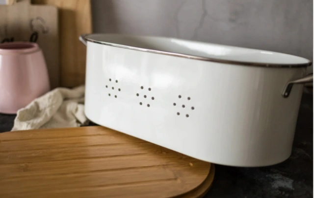 复古金属面包盒带竹盖白色密封厨房干粮储存面包箱镀锌铁面包盒