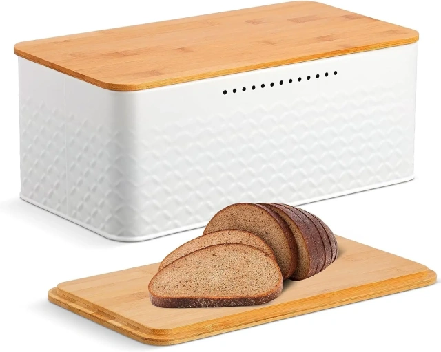 Air Hole Bread Bin with Bamboo Lid Bread Holder Bread Box for Kitchen Countertop Food Storage