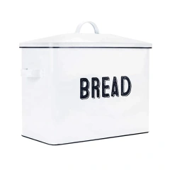 热销厨房台面复古大号金属面包盒白色收藏品金属储物面包盒柜