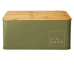 带竹盖的白色面包罐，适用于厨房复古设计蛋糕盒食品储存面包箱容器