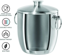 Double-Wall Stainless Steel Insulated Ice Bucket With Lid & Ice Tong