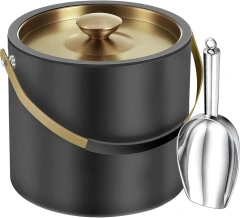 Black Ice Bucket with Lid and Tong Double Walled Ice Cube Bucket for Cocktail Bar Stainless Steel Insulated Ice Buckets
