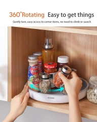 Rotating Spice Storage Rack Multifunctional Seasoning Organizer Shelf Oilproof Non-Slip Tray Supplies Holder for Kitchen
