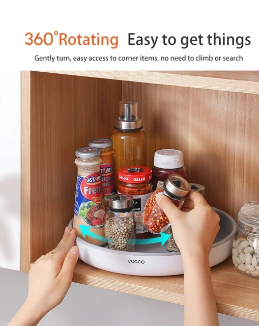 Rotating Spice Storage Rack Multifunctional Seasoning Organizer Shelf Oilproof Non-Slip Tray Supplies Holder for Kitchen