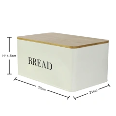Kitchen Vintage Retro Design Stainless Steel White Metal Bread Box Powder Coated Bread Bin Storage Box with Bamboo Lid