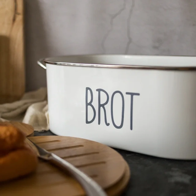 复古金属面包盒带竹盖白色密封厨房干粮储存面包箱镀锌铁面包盒