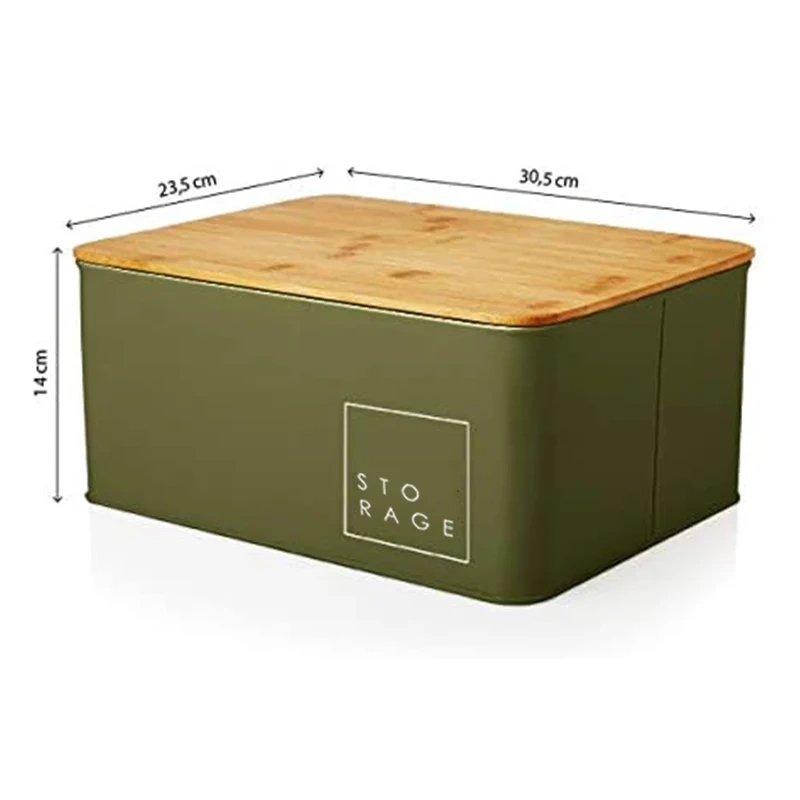White Bread Tin with Bamboo Lid for Kitchen Vintage Design Cake Box Food Storage Bread Bin Container