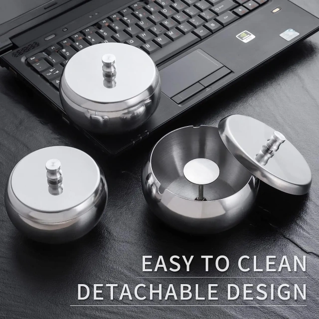 定制不锈钢烟灰缸圆形创意镀彩带盖密封桌面烟灰缸