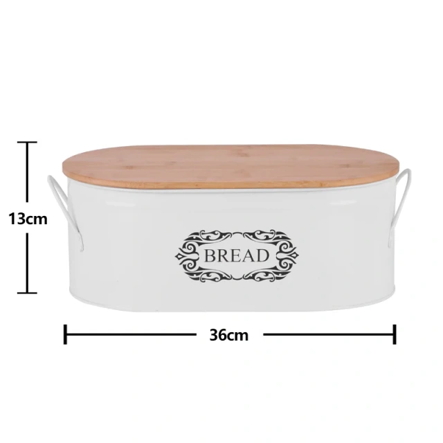 欧式厚木盖面包储物盒和金属焊接手柄，适用于厨房台面储物