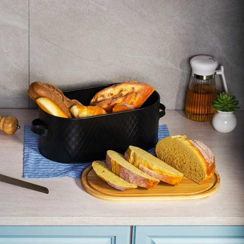 Black Bread Box Farmhouse Bread Box With Wood Lid Vertical Breadbox Bread Storage Bin Holder for Kitchen Countertop