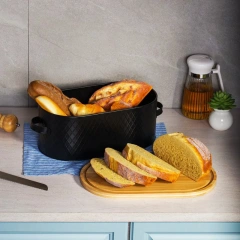 黑色面包盒农家面包盒带木盖垂直面包盒面包储物箱架适用于厨房台面