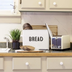 热销厨房台面复古大号金属面包盒白色收藏品金属储物面包盒柜