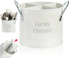 Vintage Utensil Holder 4 Compartment Metal Silverware Rotating Spatula Crock Cooking Utensil Organizer for Spoons Knives Forks