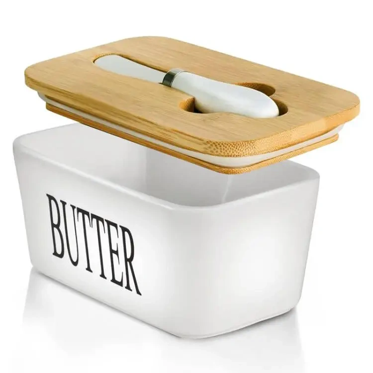 Airtight Covered Butter Keeper Container Ceramic Butter Dish Jar for Countertop