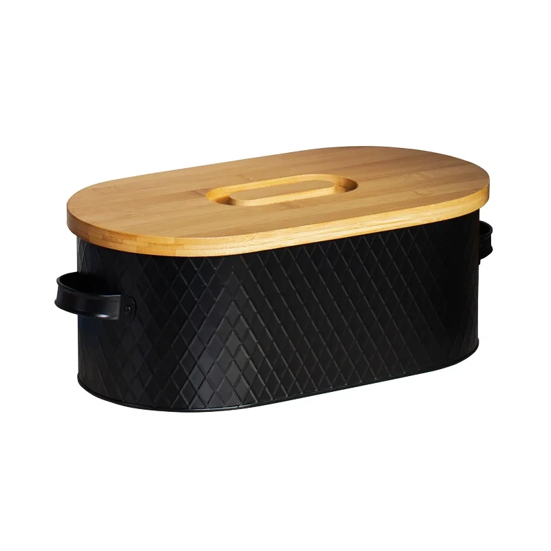 Black Bread Box Farmhouse Bread Box With Wood Lid Vertical Breadbox Bread Storage Bin Holder for Kitchen Countertop