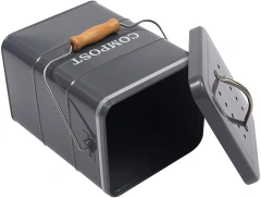 Kitchen Garbage Bin with Charcoal Filter Food Waste Bin with Wooden Handle Rectangle Galvanized Iron Metal Compost Bin