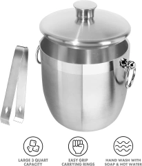Double-Wall Stainless Steel Insulated Ice Bucket With Lid & Ice Tong