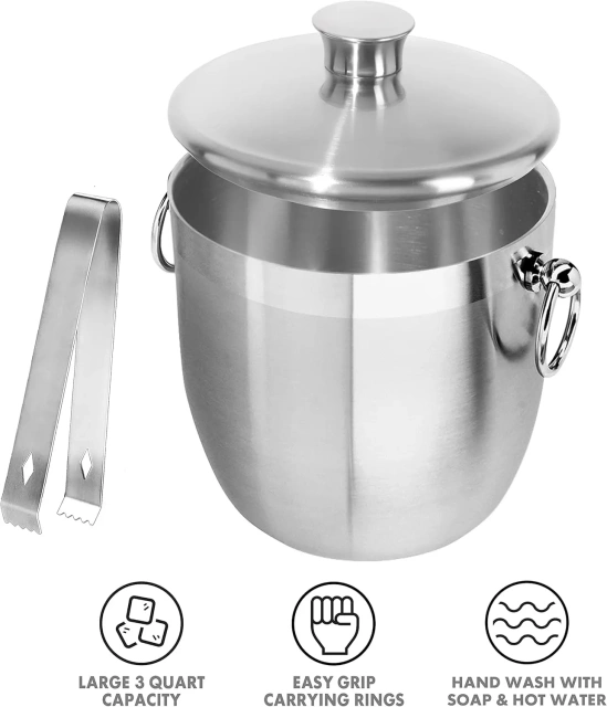 Double-Wall Stainless Steel Insulated Ice Bucket With Lid & Ice Tong