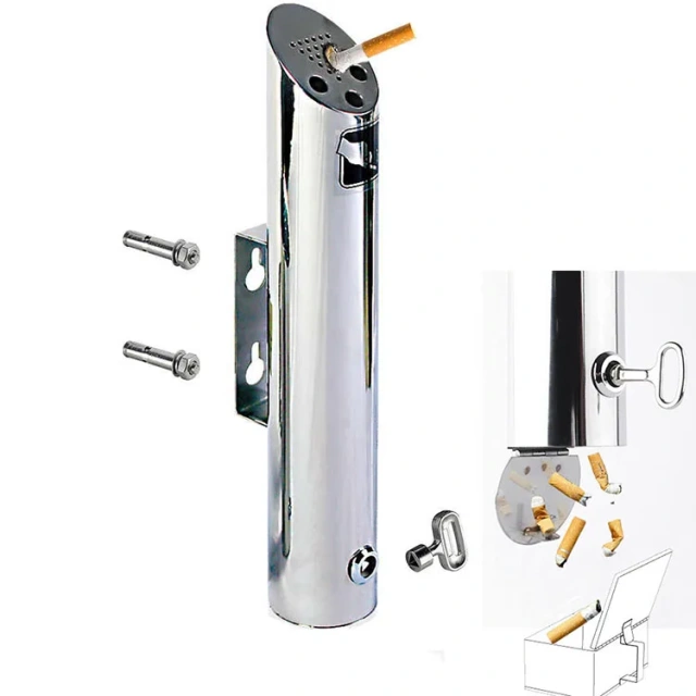 Wholesale Custom Logo Round Black Ashtray Bin for Smoking Cigarette Cigar Lockable Wall Mounted Ashtray