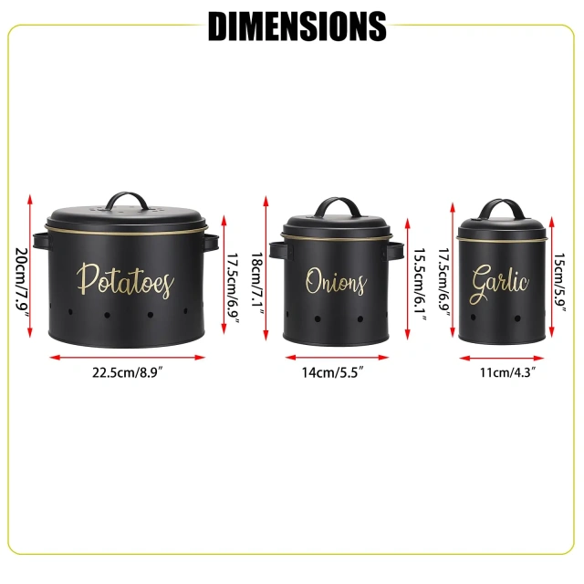 Set of 3 Potato Onion Garlic Storage Bins Vegetable Containers Food Containers for Kitchen Potato Onion Storage Containers