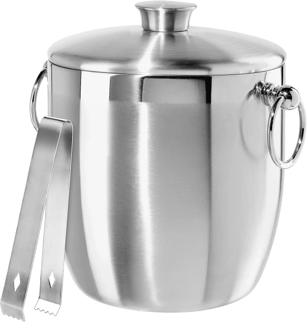 Double-Wall Stainless Steel Insulated Ice Bucket With Lid & Ice Tong