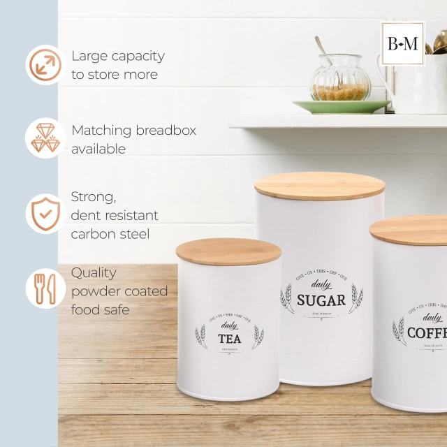 Bread Box for Kitchen Countertop Large Kitchen Canisters Set of 3 Coffee Tea Sugar Container Set Bread Box & Canisters