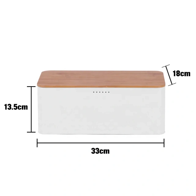 Air Hole Rectangle Bread Box and Storage With Wooden Lid  for Kitchen  Countertop Food Storage