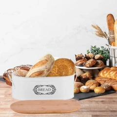 欧式厚木盖面包储物盒和金属焊接手柄，适用于厨房台面储物