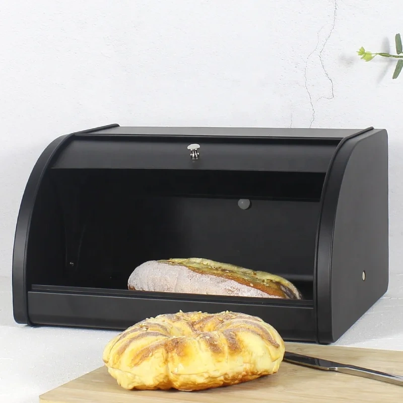 Countertop European Style Modern Metal Bread Container With Top Roll  Large  Customization Bread  Bin