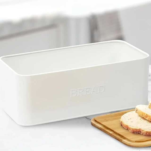 复古面包箱白色面包盒适用于厨房台面面包盒带切菜板盖