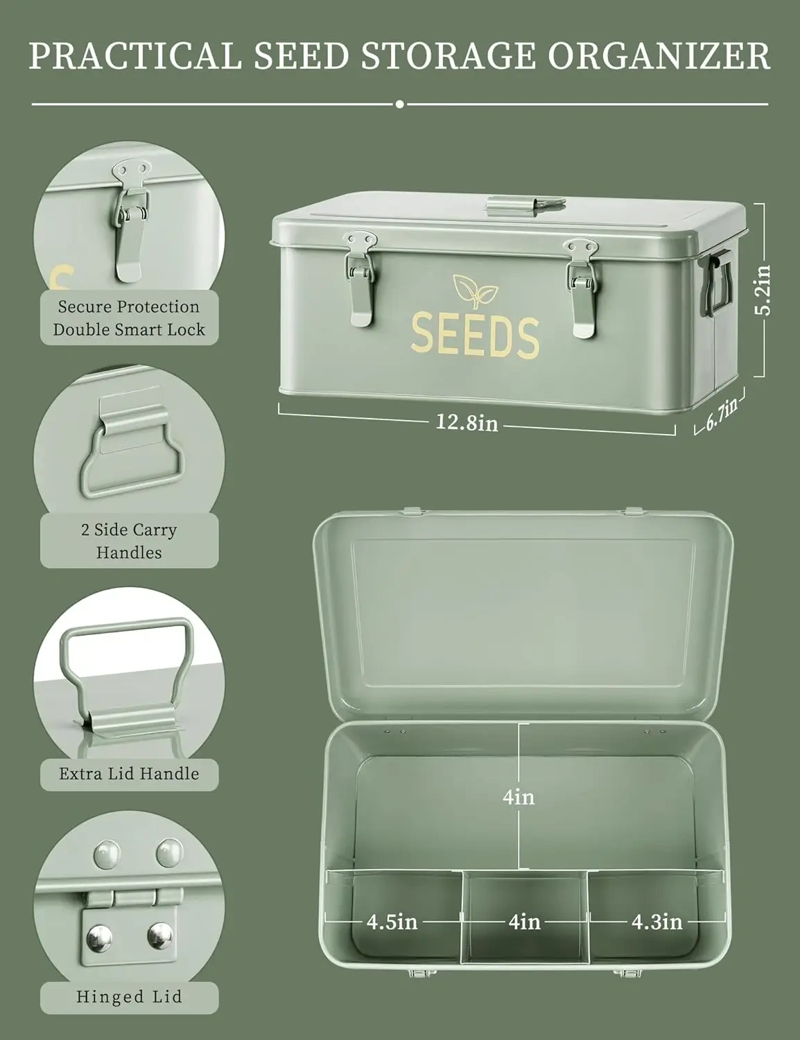 Metal Seed Bin Seed Storage Container Seed Storage Box with Safety Locks