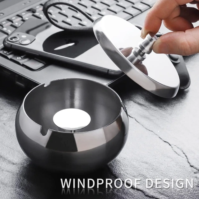 定制不锈钢烟灰缸圆形创意镀彩带盖密封桌面烟灰缸