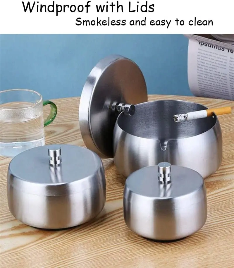 Polished Windproof and Drop-proof Luxury Stainless Steel Desktop Ashtray