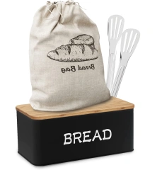 White Airtight Kitchen Dry Food Storage Bread Bin Galvanized Iron Bread Box Vintage Metal Bread Box with Bamboo Lid