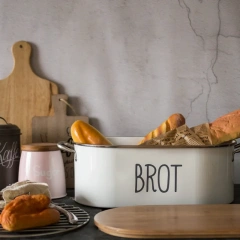 复古金属面包盒带竹盖白色密封厨房干粮储存面包箱镀锌铁面包盒